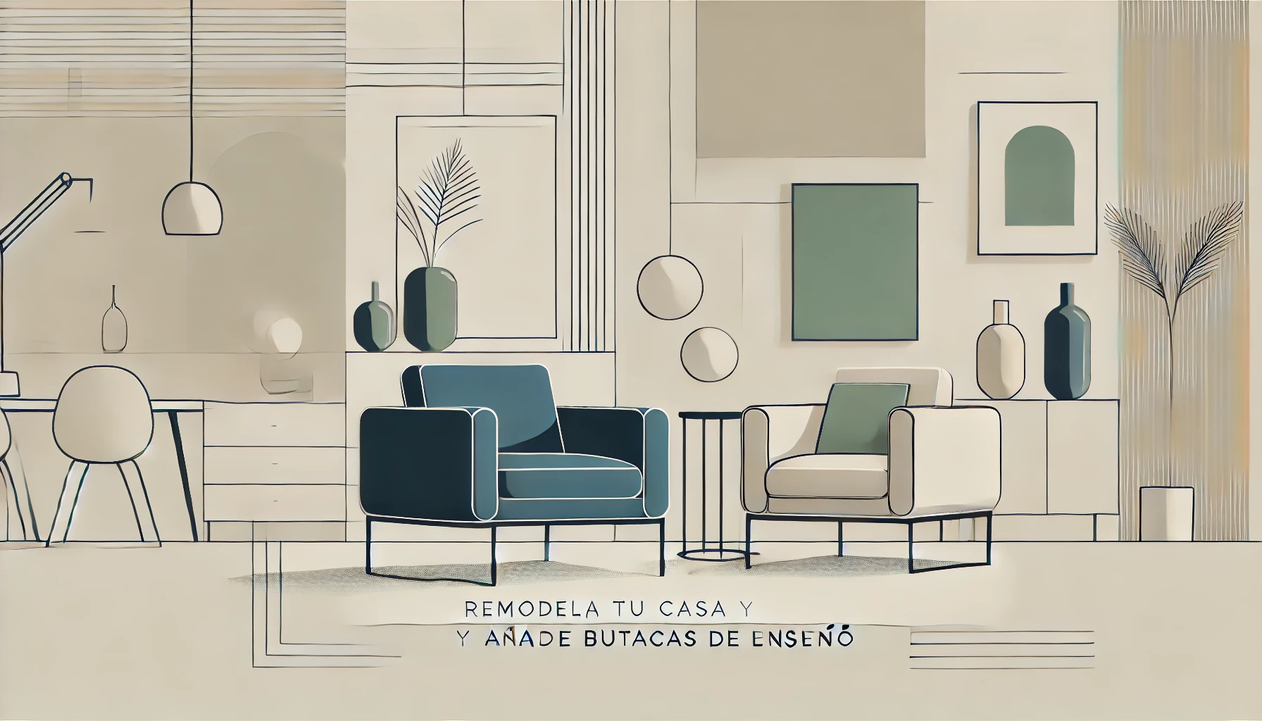 Imagen vectorial que representa una casa remodelada y unas butacas de diseño